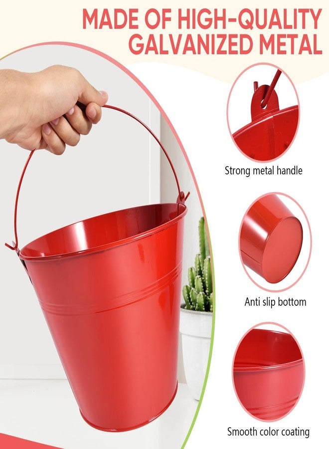 OBTANIM 7 Pack Red Metal Buckets with Handle Galvanized Ice Pails for Plants, Succulents, Party Favors Organizing, Rustic Home Decor or Classrooms Pencil Storage (9.1 x 6.7 inch) - Image 3
