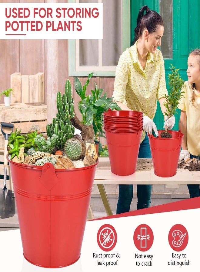 OBTANIM 7 Pack Red Metal Buckets with Handle Galvanized Ice Pails for Plants, Succulents, Party Favors Organizing, Rustic Home Decor or Classrooms Pencil Storage (9.1 x 6.7 inch) - Image 4