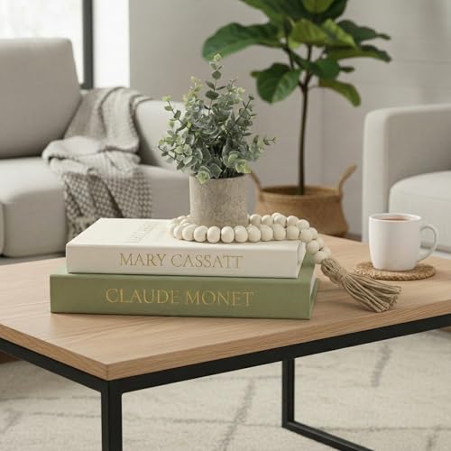 Fveuc Premium Linen Faux Book Box Set of 2: Aesthetic Book Safe with Hidden Storage for Living Room Console Table & Bookshelf Decor, Home Organizer, Green & Beige, Tallest 10.67in - Image 2