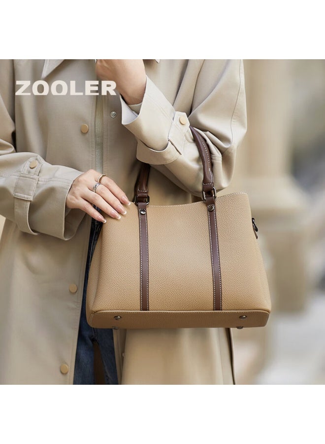 ZOOLER Zhu'er Handbag, Women's Fashion Tote Bag, Cowhide Shoulder Crossbody Bag, Contrasting Color Ladies' Bag, 38cm, Women's Day Gift - Image 1