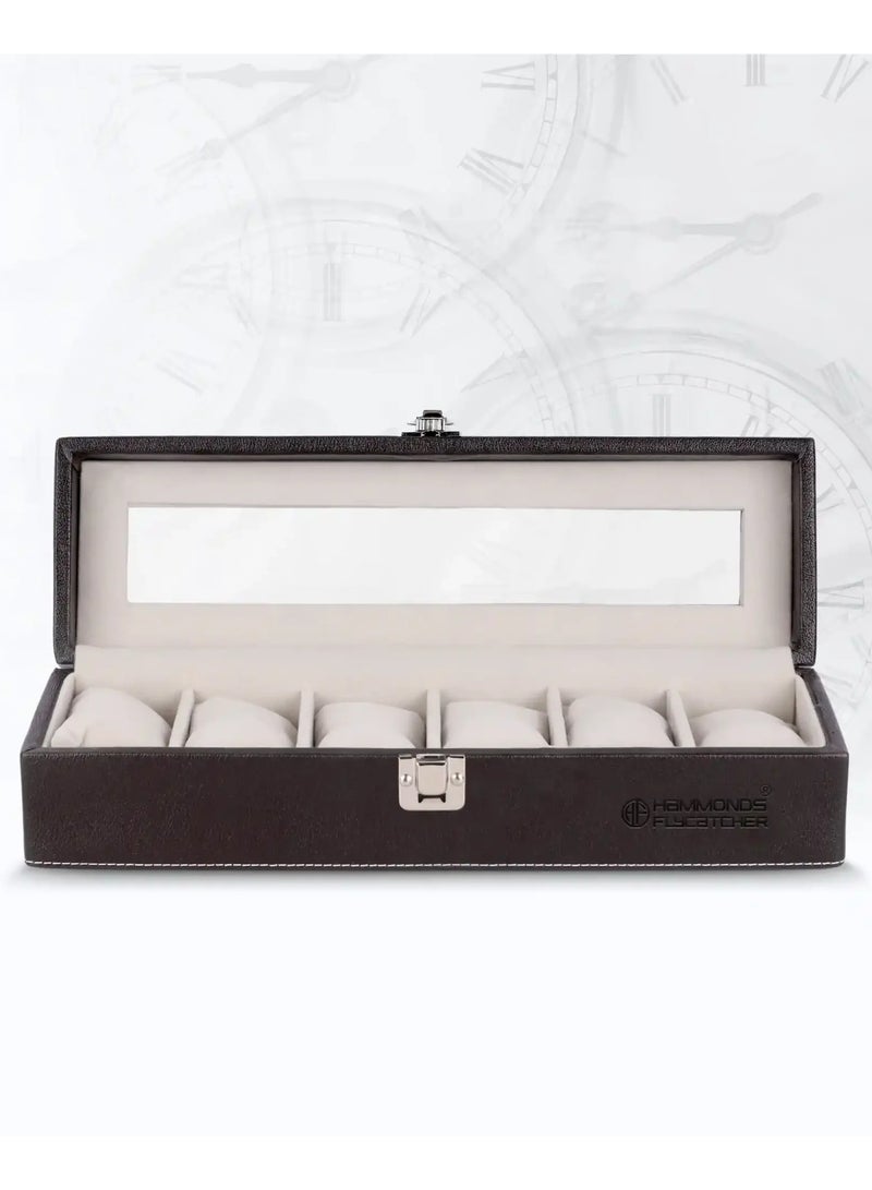  هاموندز فلاي كاتشر صندوق/منظم ساعات رجالي ونسائي من الجلد النباتي الفاخر مع نافذة زجاجية، علبة عرض ساعات فاخرة جاهزة للهدايا لهواة الجمع - Image 1