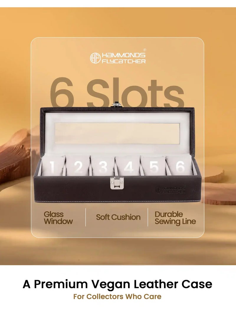  هاموندز فلاي كاتشر صندوق/منظم ساعات رجالي ونسائي من الجلد النباتي الفاخر مع نافذة زجاجية، علبة عرض ساعات فاخرة جاهزة للهدايا لهواة الجمع - Image 3
