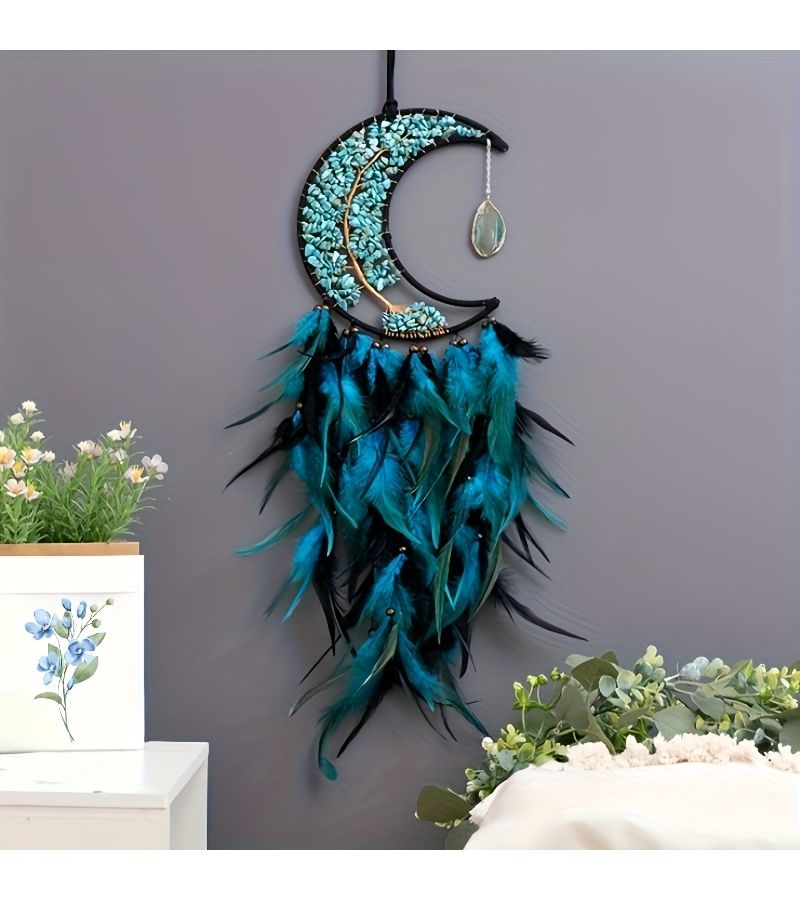 Turquoise Blue Crystal Tree Of Life Moon Home Decor Yoga Gift - Image 1