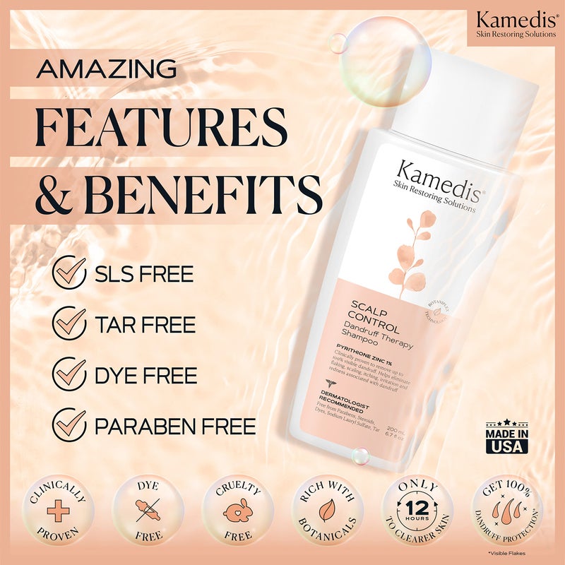 KAMEDIS Anti Dandruff Shampoo For Women & Men. For Itchy And Redness Scalp, Seborrheic Dermatitis Treatment & Flaky Hair. Contains 1% Zinc Pyrithione and Salicylic Acid. Paraben Free. 6.7 Fl Oz. - Image 3