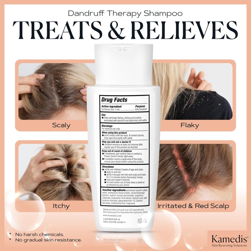KAMEDIS Anti Dandruff Shampoo For Women & Men. For Itchy And Redness Scalp, Seborrheic Dermatitis Treatment & Flaky Hair. Contains 1% Zinc Pyrithione and Salicylic Acid. Paraben Free. 6.7 Fl Oz. - Image 2