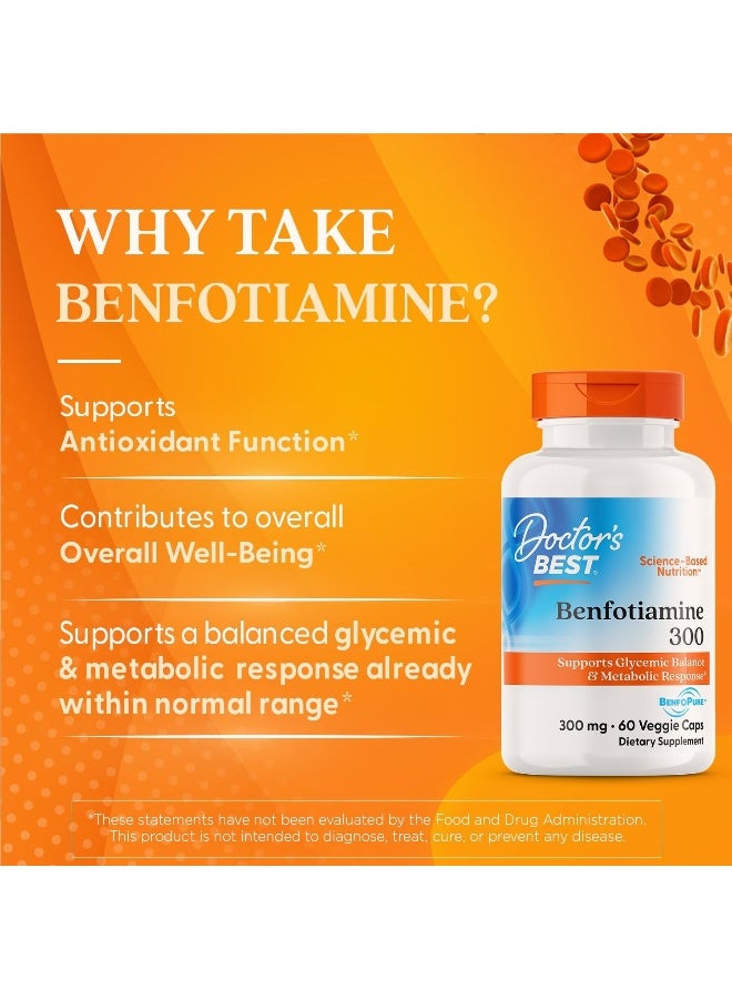Doctor's Best Benfotiamine, Non-GMO, Vegan, Gluten Free, Soy Free, Helps Maintain Blood Sugar Levels, 300 mg, 60 Veggie Caps - Image 3