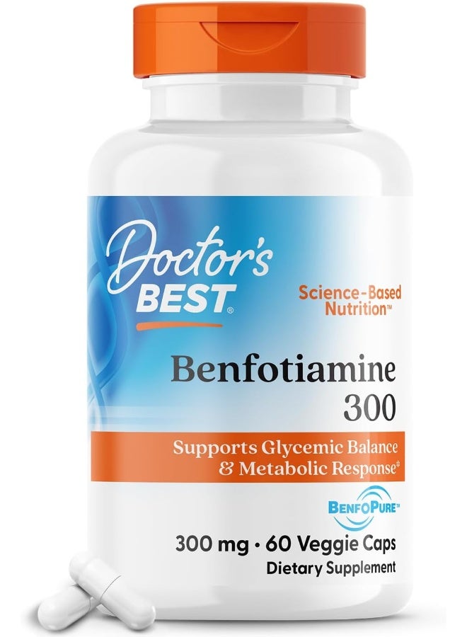 Doctor's Best Benfotiamine, Non-GMO, Vegan, Gluten Free, Soy Free, Helps Maintain Blood Sugar Levels, 300 mg, 60 Veggie Caps - Image 1