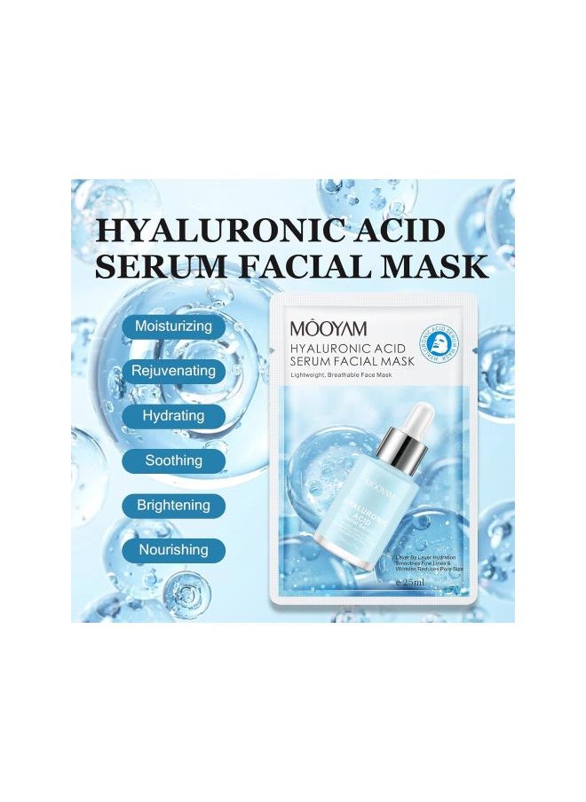 Generic - Hyaluronic Acid Face Sheet Mask Skincare, Hydrating Facial Masks, Deep Moisturizing Face Mask for All Skin Types Anti Aging Facial Sheet Mask for Women Skin Care, Smoothing Rejuvenating, Pack of 10 - Image 1