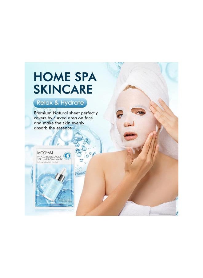 Generic - Hyaluronic Acid Face Sheet Mask Skincare, Hydrating Facial Masks, Deep Moisturizing Face Mask for All Skin Types Anti Aging Facial Sheet Mask for Women Skin Care, Smoothing Rejuvenating, Pack of 10 - Image 1