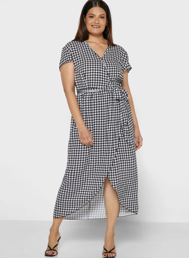 Quiz Curve Ogtooth Crepe Wrap Midi Dress