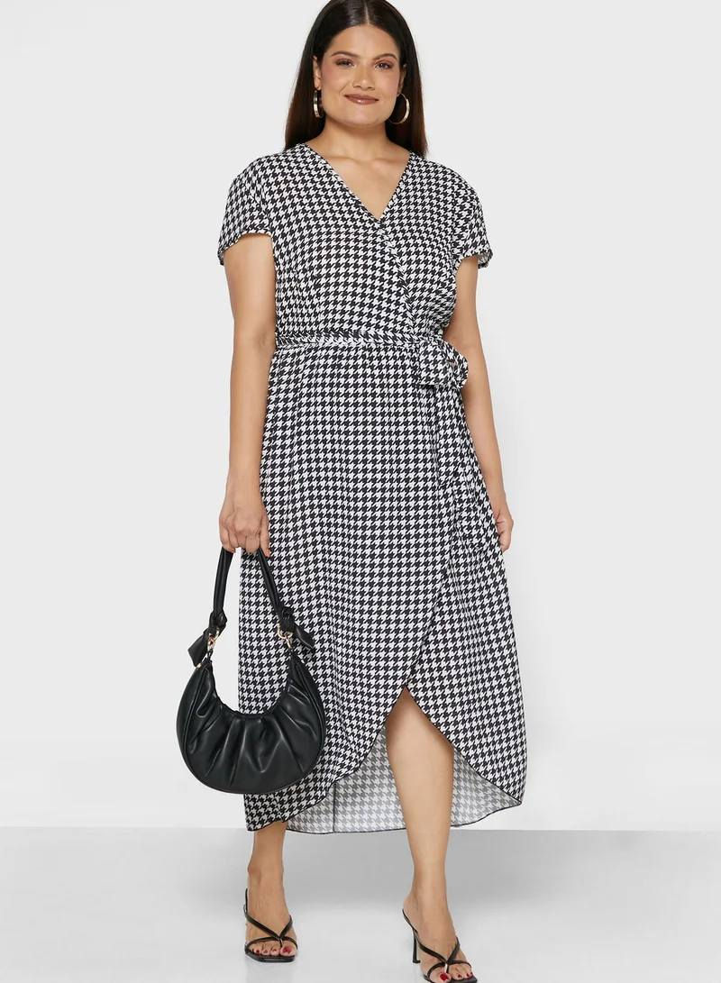 Quiz Curve Ogtooth Crepe Wrap Midi Dress