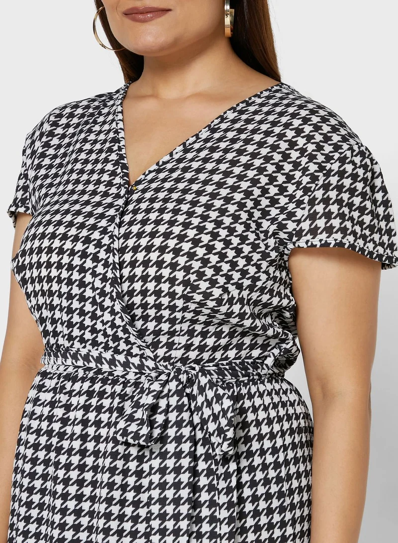 Quiz Curve Ogtooth Crepe Wrap Midi Dress