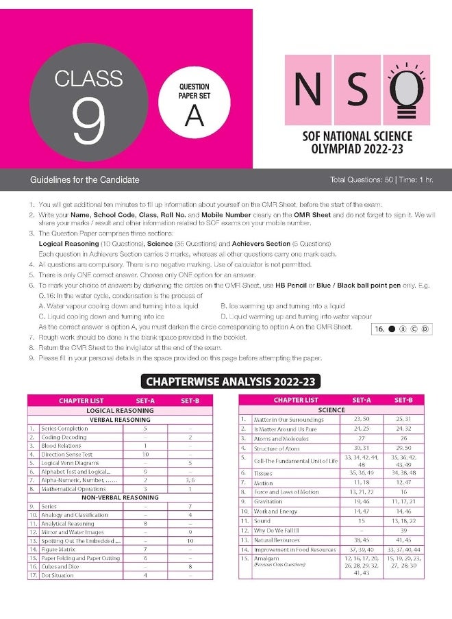 null - MTG Science (NSO) Olympiad Previous Years Papers with Mock Test Papers Class 9 - Sample OMR Sheet with Chapterwise Analysis | SOF Olympiad Books For 2023-24 Exam MTG Editorial Board - Image 1