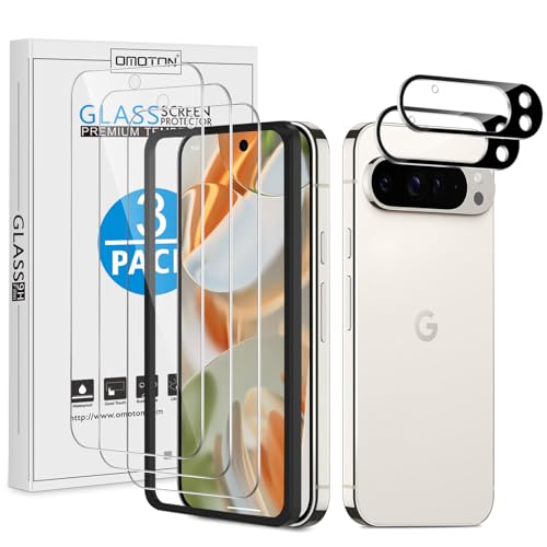 OMOTON 3+2 Pack for Google Pixel 9 Pro Screen Protector, 3 Pack Tempered Glass Screen Protector & 2 Pack Camera Lens Protector for Pixel 9 Pro 2024 6.3-inch, Case Friendly (Not for Pixel 9/9 Pro XL) - Image 1