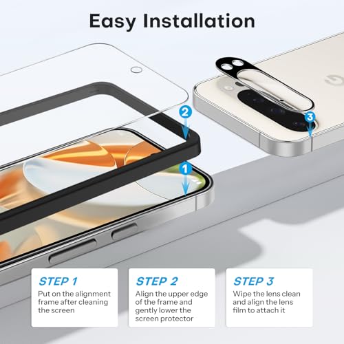 OMOTON 3+2 Pack for Google Pixel 9 Pro Screen Protector, 3 Pack Tempered Glass Screen Protector & 2 Pack Camera Lens Protector for Pixel 9 Pro 2024 6.3-inch, Case Friendly (Not for Pixel 9/9 Pro XL) - Image 5