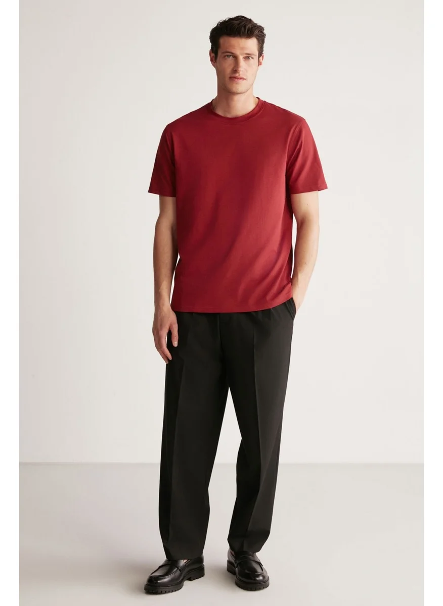 GRIMELANGE Rudy Men's Slim Fit 100% Cotton Medium Thickness Claret Red T-Shirt
