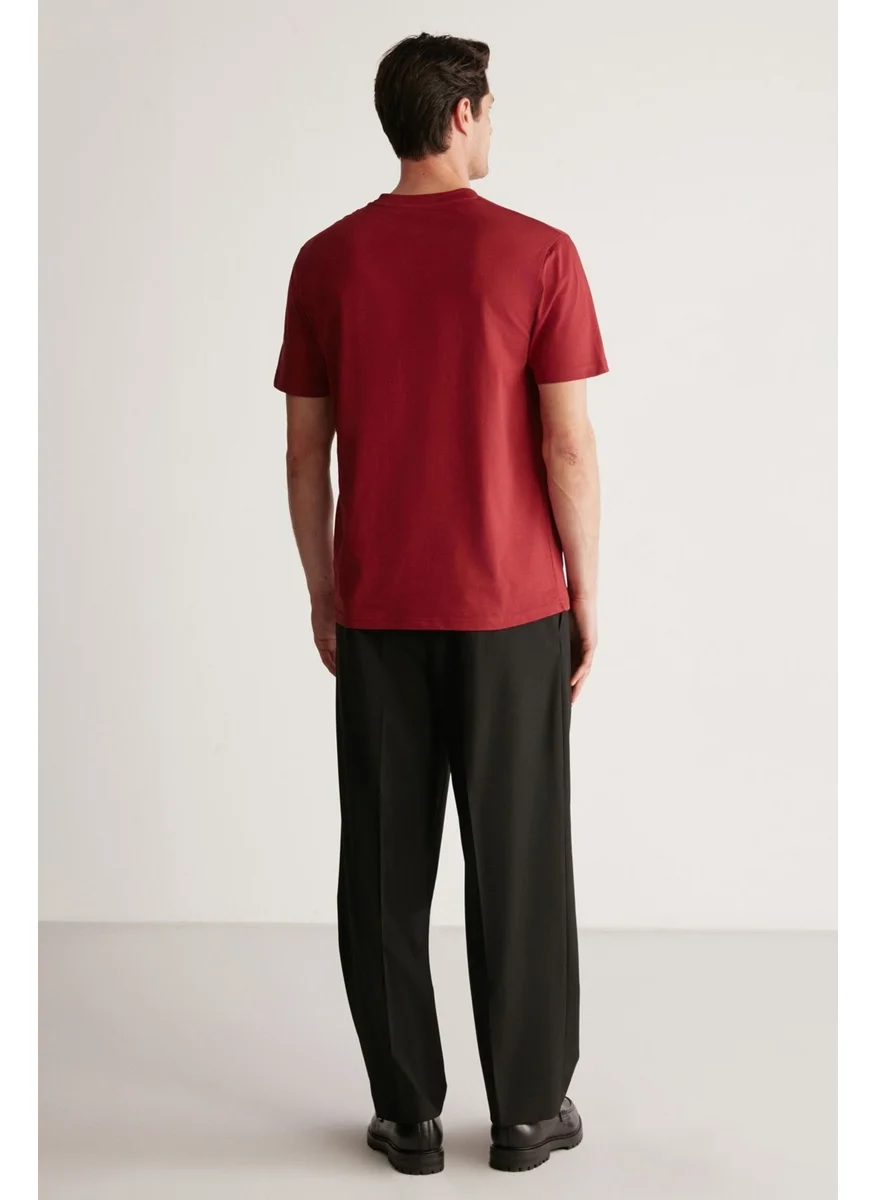 GRIMELANGE Rudy Men's Slim Fit 100% Cotton Medium Thickness Claret Red T-Shirt