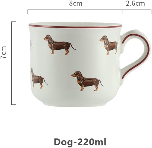 London Pottery Farmhouse Animal Pattern Cup and Saucer for Drinking White with Animal Illustration Sausage Dog220ml - Image 4