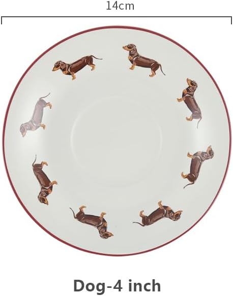London Pottery Farmhouse Animal Pattern Cup and Saucer for Drinking White with Animal Illustration Sausage Dog220ml - Image 3