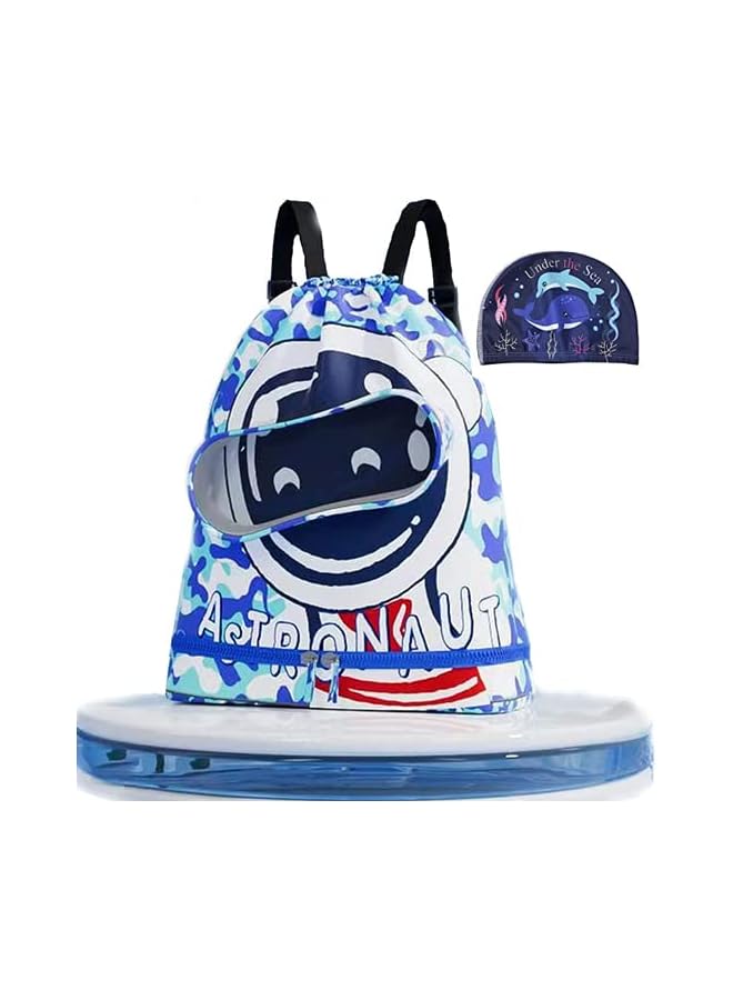 PROMASS swimming backpack, drawstring children's swimming bag, beach bag, sports fitness bag, dry and wet separation, suitable for children, men, women. (Sea Blue) - Image 1
