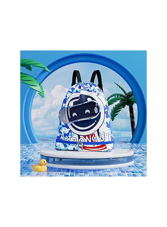 PROMASS swimming backpack, drawstring children's swimming bag, beach bag, sports fitness bag, dry and wet separation, suitable for children, men, women. (Sea Blue) - Image 4