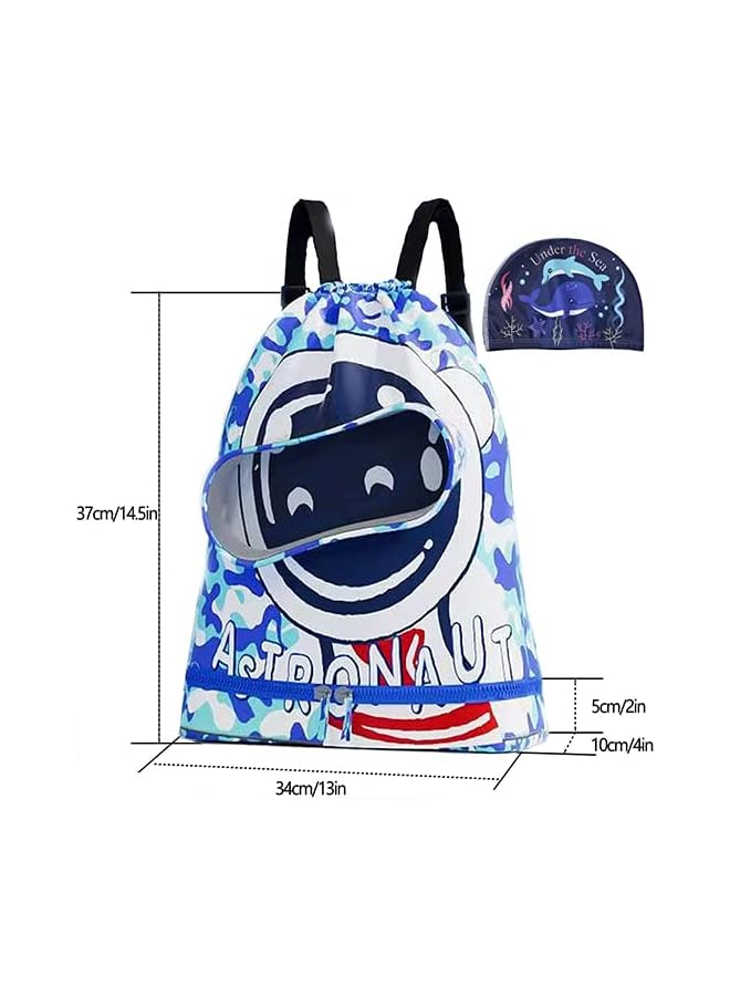 PROMASS swimming backpack, drawstring children's swimming bag, beach bag, sports fitness bag, dry and wet separation, suitable for children, men, women. (Sea Blue) - Image 2
