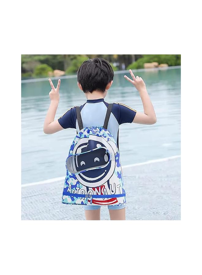 PROMASS swimming backpack, drawstring children's swimming bag, beach bag, sports fitness bag, dry and wet separation, suitable for children, men, women. (Sea Blue) - Image 3