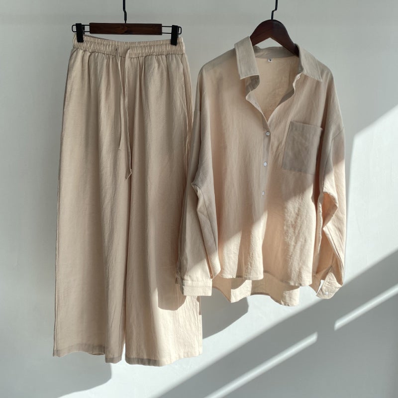 Spring Large Size Womens Shirt Set Vintage Loose High Waist Wide Leg Nine Points Pants Two Pieces Set Casual Elegant Style Pink  - Image 5