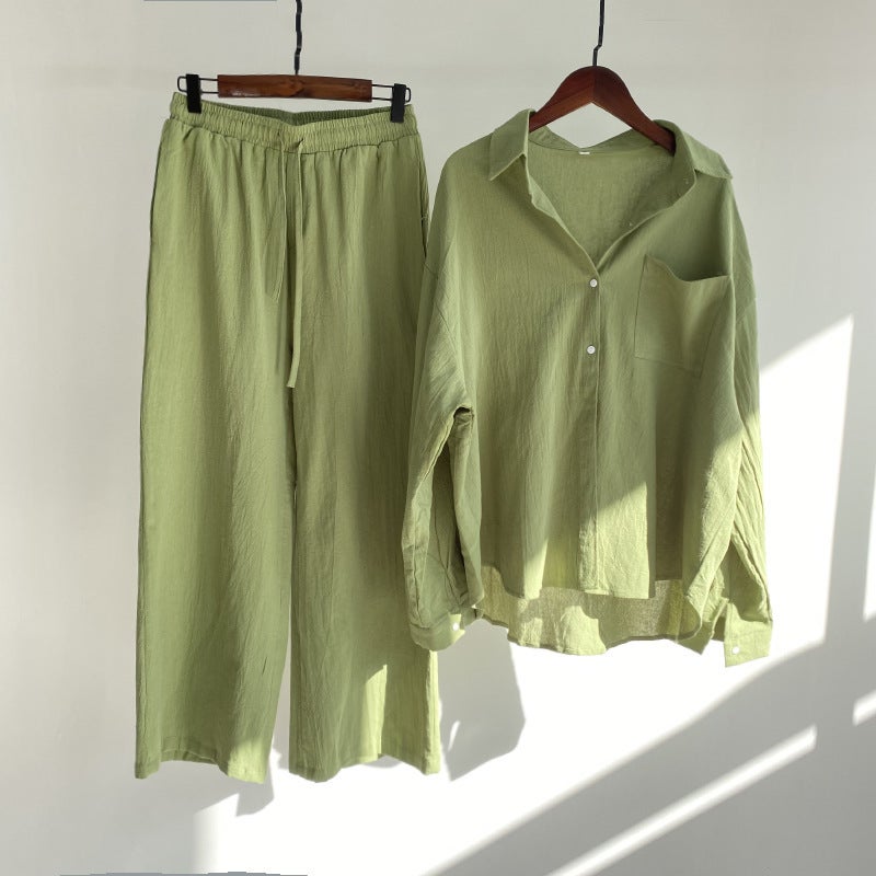 Spring Large Size Womens Shirt Set Vintage Loose High Waist Wide Leg Nine Points Pants Two Pieces Set Casual Elegant Style Pink  - Image 4