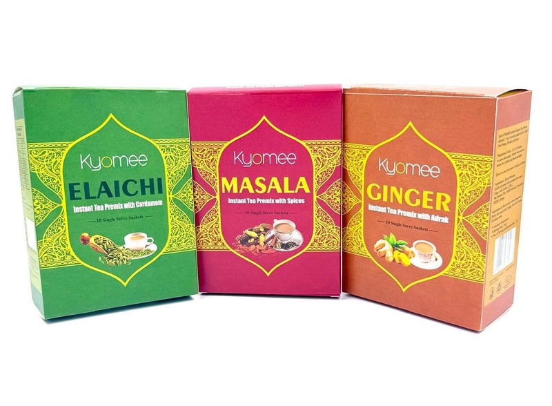 Kyomee Instant Chai Premix Combo - Masala, Ginger & Cardamom (10 Sachets, Each) | Authentic Indian Tea | No Preservatives | Travel Friendly & Easy to Make - Image 2