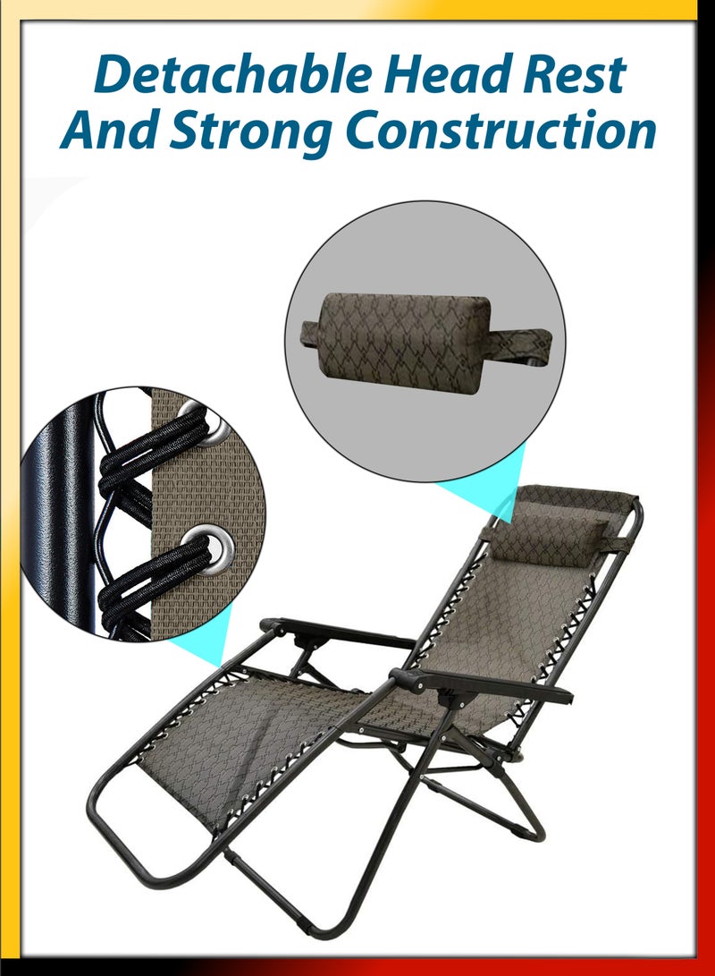 DBLEW Zero Gravity Beach Bed Folding Chair Outdoor Relaxation 165 Degree Recline Adjustable Headrest Portable Design Ideal Patio Lounge Pool Side Garden Chair Sun Lounger Camping Fire Pit Hangouts Leisure - Image 5