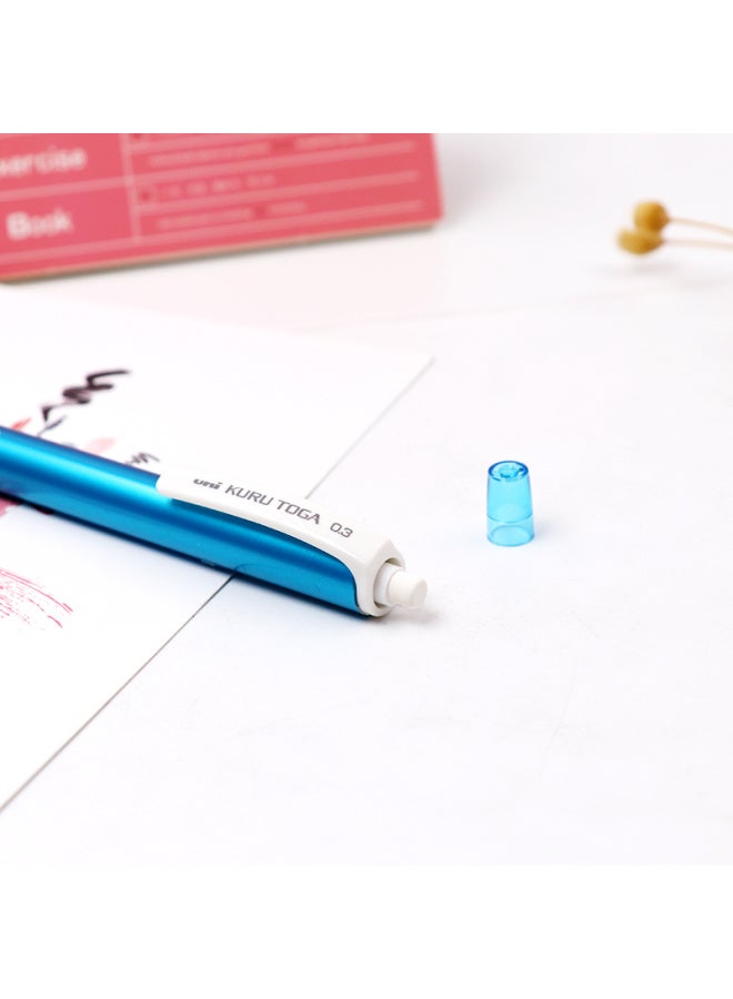 يوني Mitsubishi (uni) سلسلة Kuru Toga قلم رصاص ميكانيكي للطلاب قلم رصاص أوتوماتيكي ملون M3-450 رصاص دوار أوتوماتيكي 0.3mm أزرق عبوة فردية - Image 2