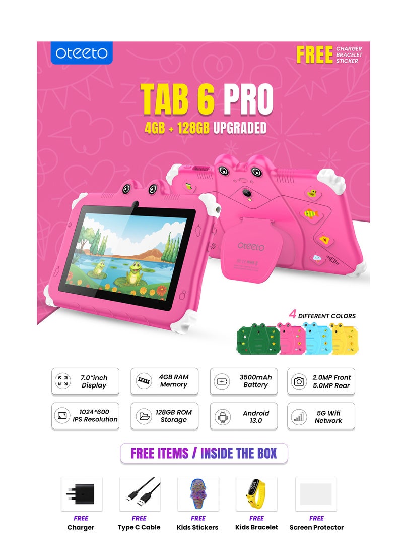 Oteeto Oteeto TAB 6 Kids Tablet 4GB RAM + 128GB ROM 7 Inch IPS LCD / Quad-Core 1.3 GHz Processor/2MP Front + 5MP Rear Camera / 3500mAh Battery / Wifi / Android 13 /Includes Tablet PC, Charger, Micro Cable, Screen protector, User manual, Bracelet & touch pen  - Image 3