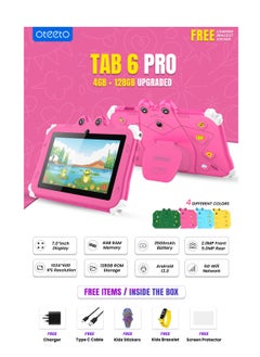 Oteeto TAB 6 Kids Tablet 4GB RAM + 128GB ROM 7 Inch IPS LCD / Quad-Core 1.3 GHz Processor/2MP Front + 5MP Rear Camera / 3500mAh Battery / Wifi / Android 13 /Includes Tablet PC, Charger, Micro Cable, Screen protector, User manual, Bracelet & touch pen - pzsku/Z4D3C1A9979BE8B58559FZ/45/_/1739634967/c33ac6b7-7c04-49aa-a7b1-71dc2a0c3d78