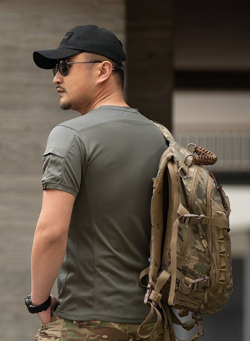 REOCLE Men's Athletic Tactical T-Shirt Basic Crew Neck Short Sleeve T-Shirt Breathable Polyester T-Shirt Summer Stretch Wicking Top  - Image 2