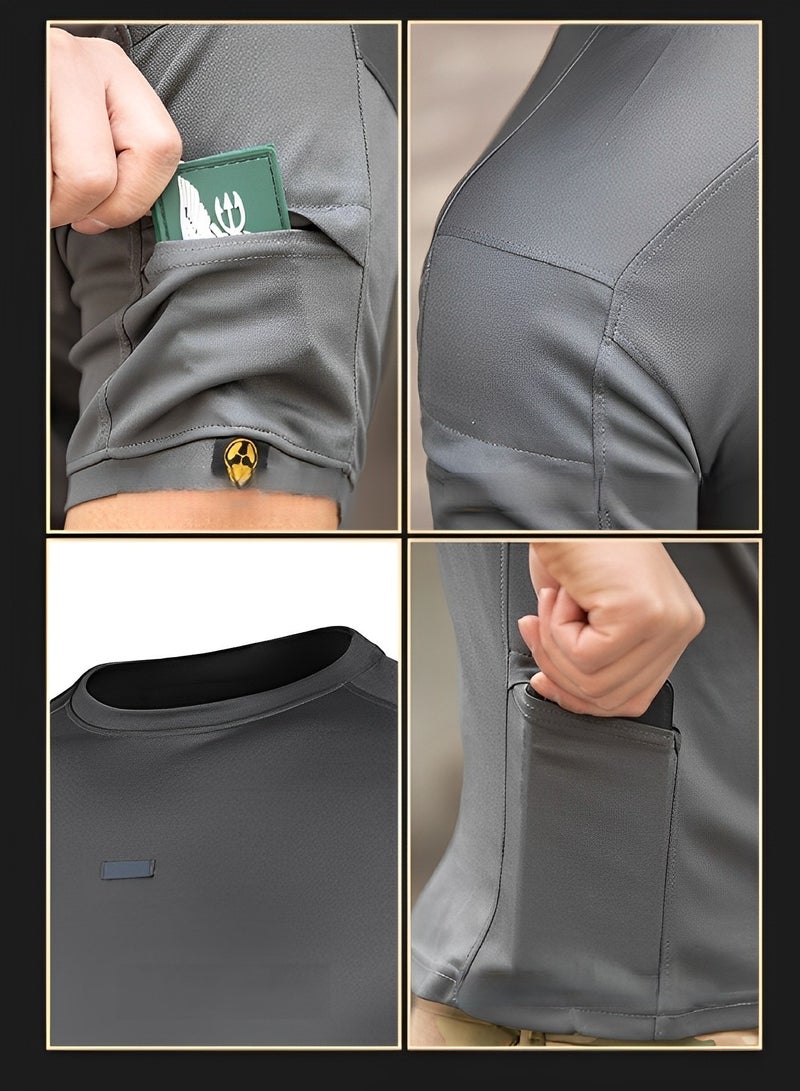 REOCLE Men's Athletic Tactical T-Shirt Basic Crew Neck Short Sleeve T-Shirt Breathable Polyester T-Shirt Summer Stretch Wicking Top  - Image 5