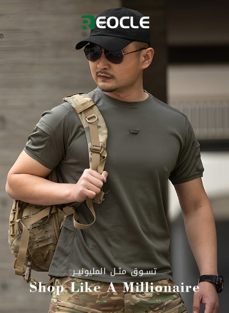 REOCLE Men's Athletic Tactical T-Shirt Basic Crew Neck Short Sleeve T-Shirt Breathable Polyester T-Shirt Summer Stretch Wicking Top  - Image 1