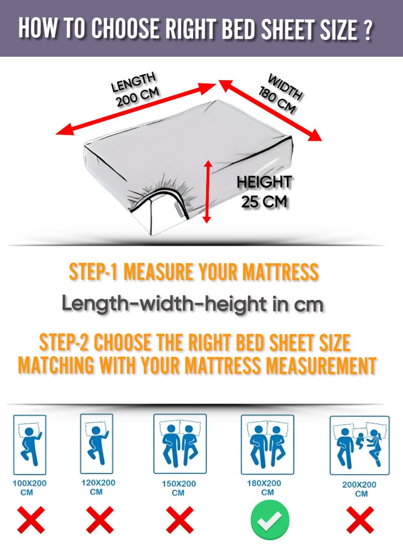 Blueberry White Deep Pocket Queen Size Striped Bed Sheet Set Cotton 180x200+25cm - Image 3