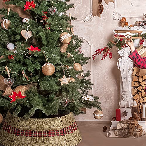 KI Store Christmas Tree Collar 28-Inch Red and Black Plaid Christmas Tree Decorations Alternative Tree Skirt Christmas Tree Ring - Image 3