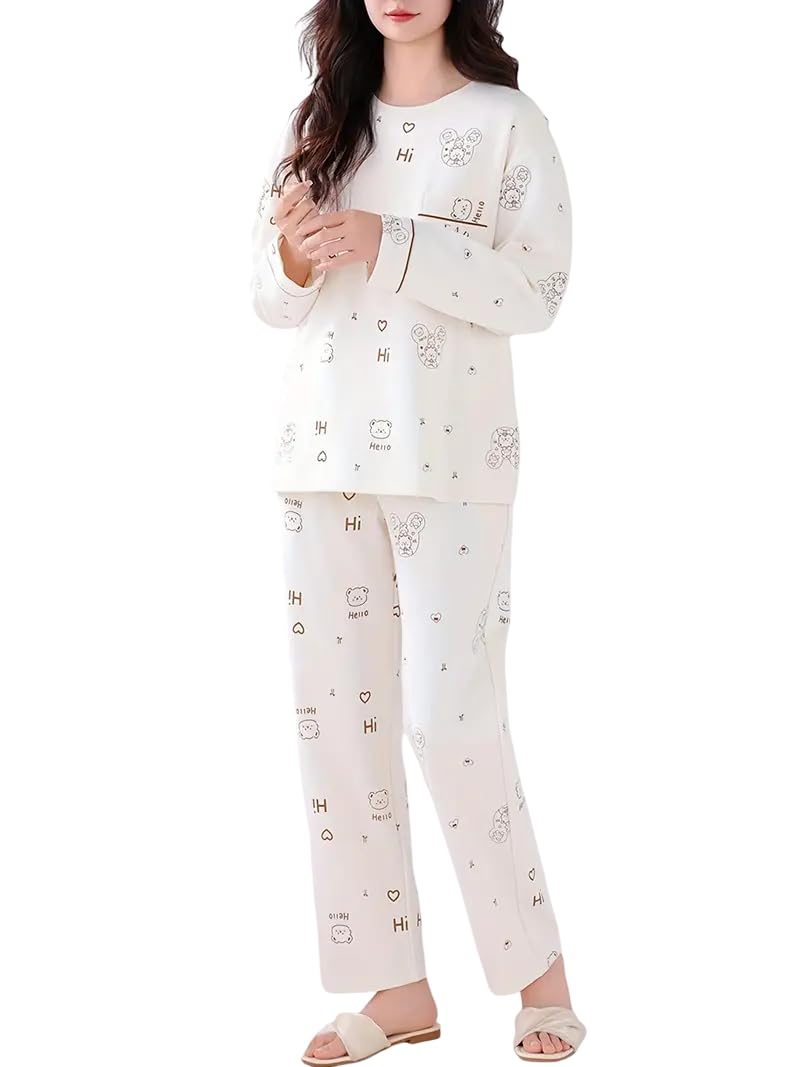 Celary Korean Style Women’s Night Suit - Cute Printed Pajama Set with Long Sleeve Top & Pants - Image 1