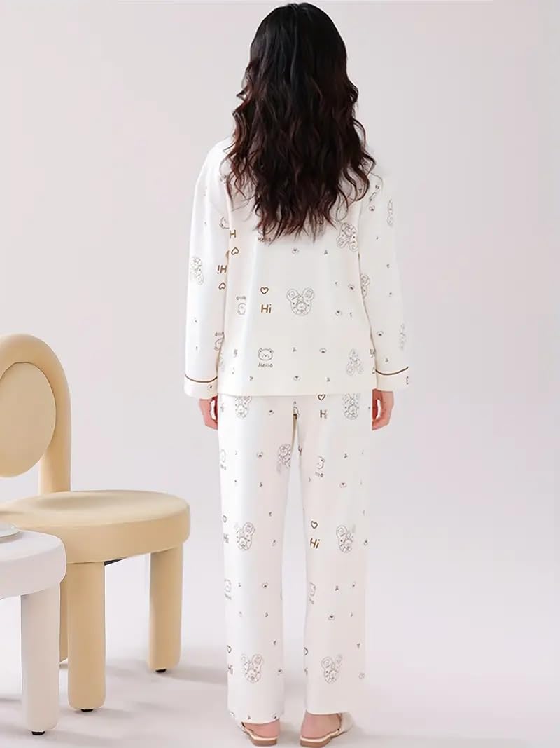 Celary Korean Style Women’s Night Suit - Cute Printed Pajama Set with Long Sleeve Top & Pants - Image 5