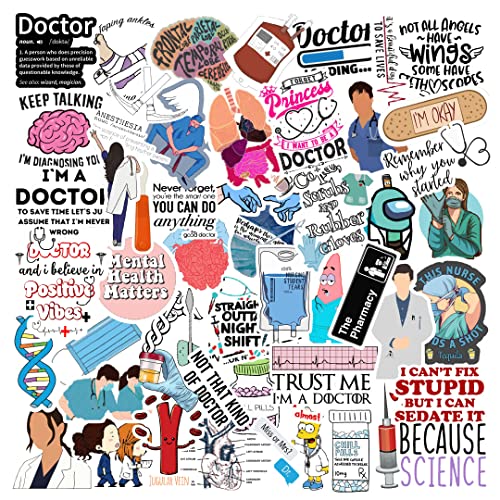 CodersParadise 62-Piece Doctor Stickers Pack | Vinyl, Self-Adhesive Stickers for Laptop, Medical Professionals & Healthcare Workers - Image 1