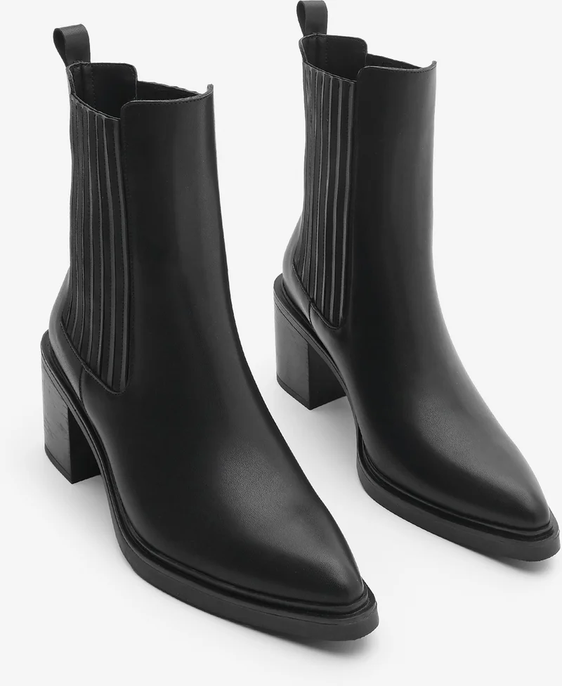 مارجين Women's Pointed Toe Double Elastic Thick Heel Boots Solav