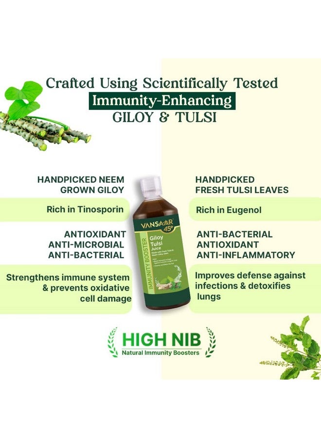 Vansaar 45+ Neem Grown Giloy Tulsi Juice with 4-in-1 Immuno- Enhancing benefits| Handpicked Fresh Tulsi and Neem grown Giloy| NIB rich for all-round Immunity| 100% Pure, Natural Juice - 1L - Image 4
