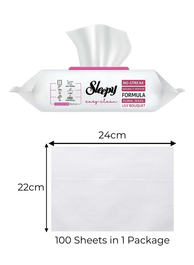 Sleepy Easy Clean Sleepy Easy Clean Multi-Surface Cleaning Wipes – 100 Sheets, Lily Bouquet Scent, Streak-Free Natural Formula - Image 4