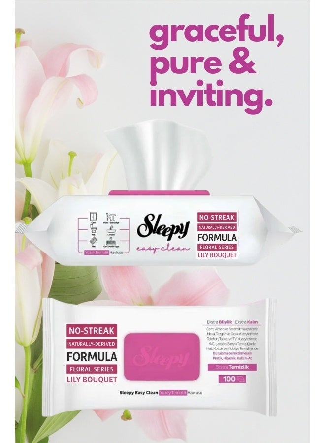 Sleepy Easy Clean Sleepy Easy Clean Multi-Surface Cleaning Wipes – 100 Sheets, Lily Bouquet Scent, Streak-Free Natural Formula - Image 3