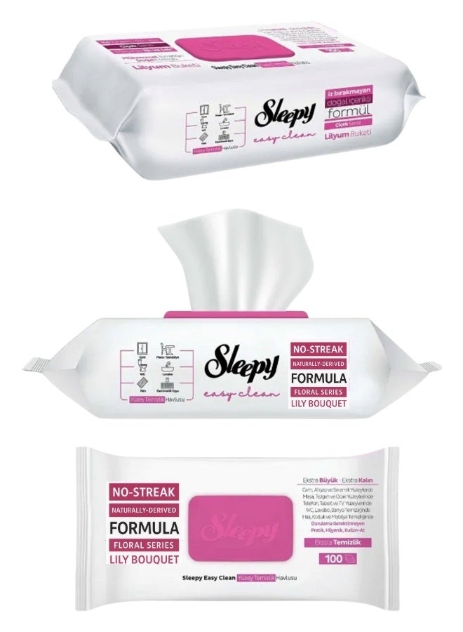 Sleepy Easy Clean Sleepy Easy Clean Multi-Surface Cleaning Wipes – 100 Sheets, Lily Bouquet Scent, Streak-Free Natural Formula - Image 1