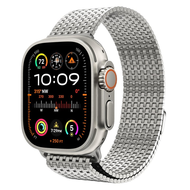 LULULOOK Premium Titanium Metal Band Compatible with Apple Watch Ultra (49mm) – Luxury Replacement Strap – Titanium Color - Image 1