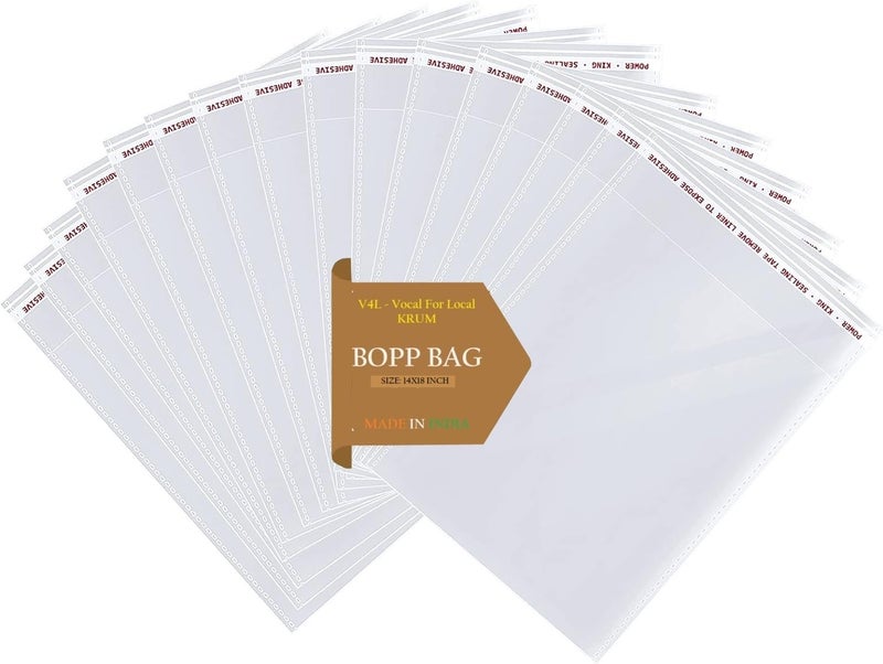 V4L Packing Clear Bags Transparent Pouches For Garments Clothes Saree Shirt Etc Self Adhesive BOPP Bags Seal Bag For Multipurpose Size 14"×18"Inch Pack Of 100 - Image 1