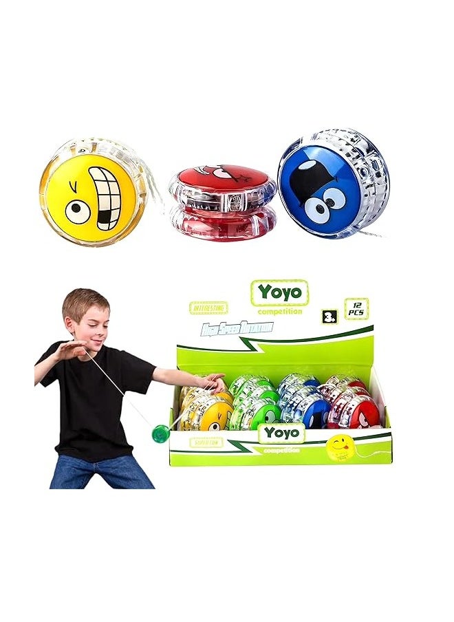 MAGIC VAULT 12pcs Emoji YoYo Ball with Flashing LED Light | Smiley Face Glow Yo-Yo Toy for Boys & Girls | Fun Emoticon Light-Up Party Favour, Classic Return Gift, Kids Games, Multicolor  - Image 1